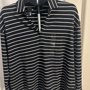 Natural Reflections Black and White Striped Polo Shirt. NWT